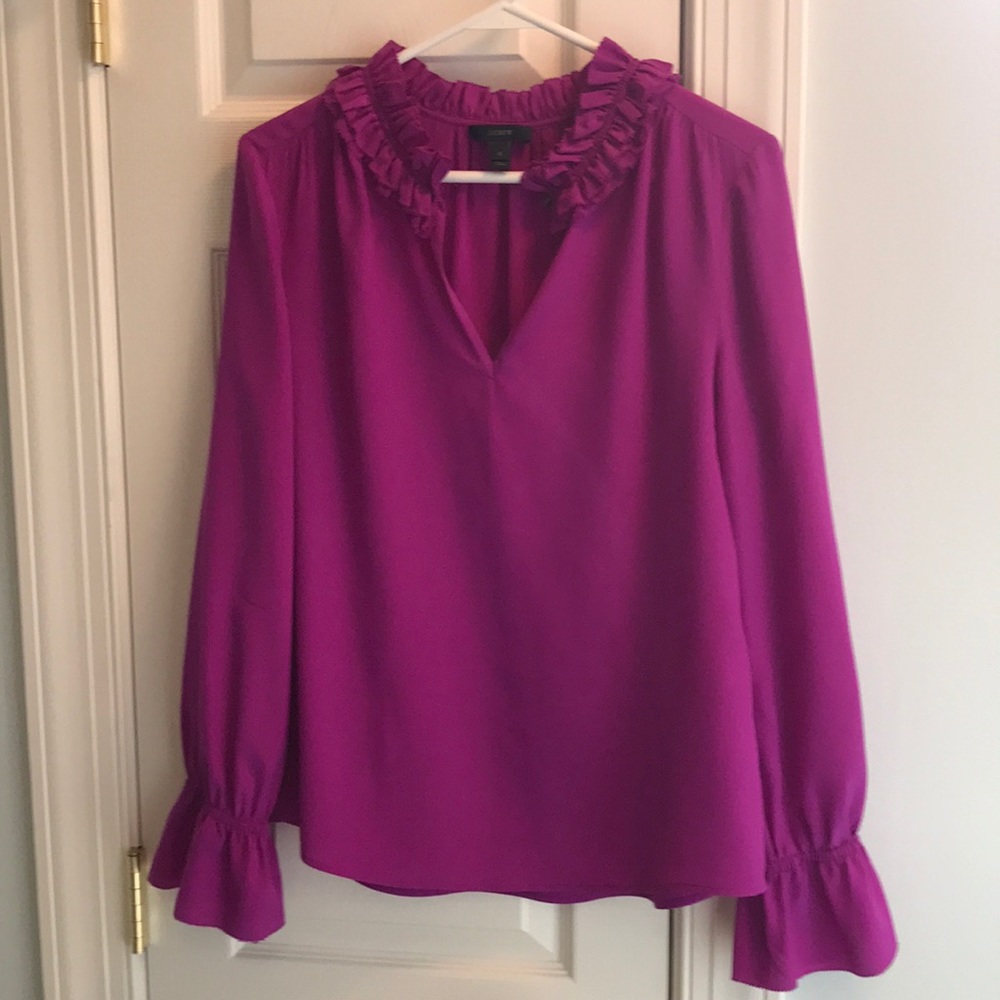 JCrew Magenta long sleeve silk blouse